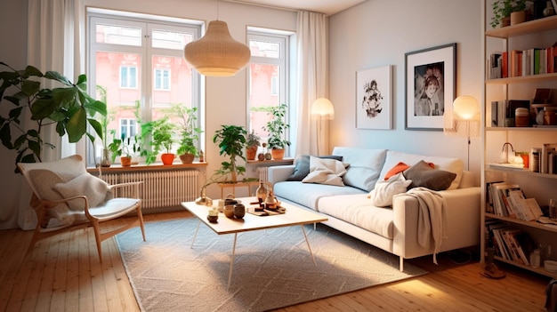 Contemporary Interior Design Background Scandinavian Living Room Generative AI