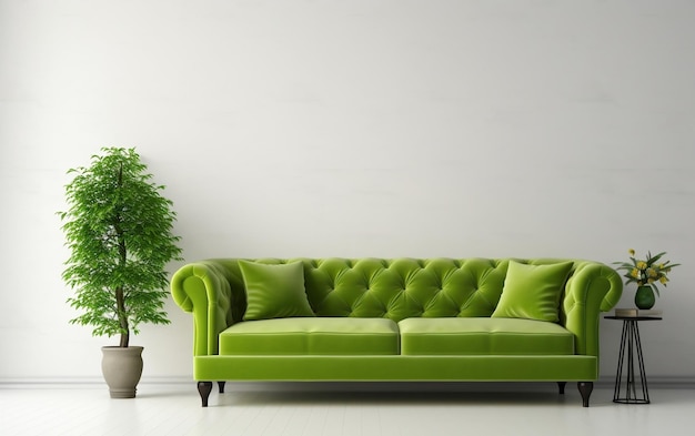 Contemporary Interior Design featuring a Green Sofa Generative AI