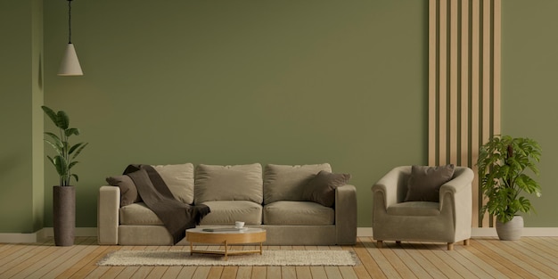 Contemporary interior design living room mock up with couch 3d render illustration