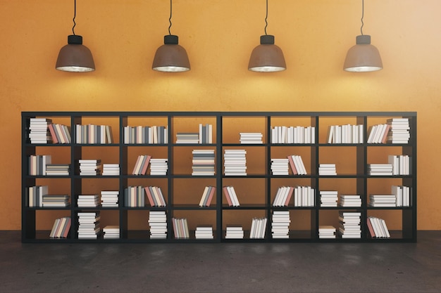 contemporary interior with bookshelf