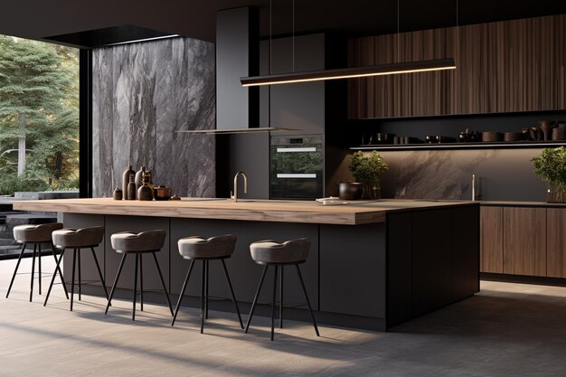 A contemporary kitchen with a waterfall island and 00021 01