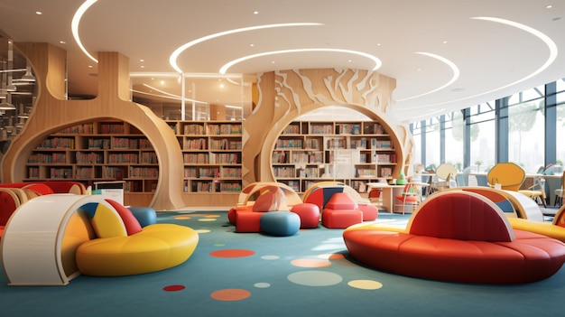 Foto una biblioteca contemporanea con un'infanzia vivace