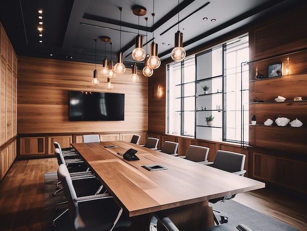 Contemporary light wood conference room warm design AI Generated