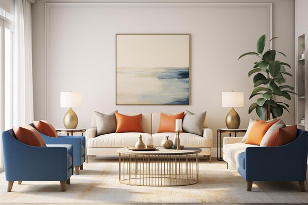 Contemporary Living Room Tan Walls