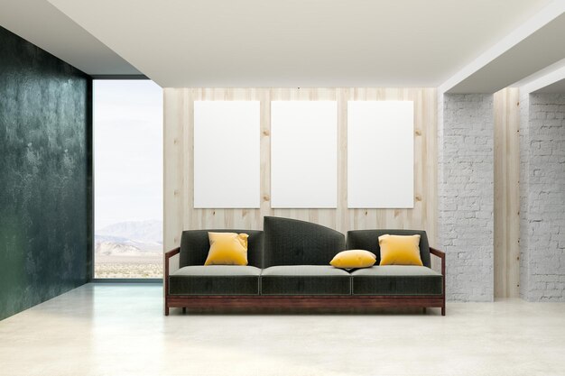 Contemporary living room with empty banner