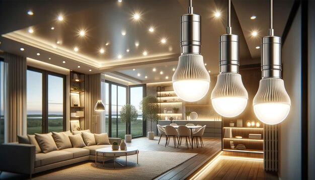 Photo contemporary living room with led lighting illuminating minimalist design