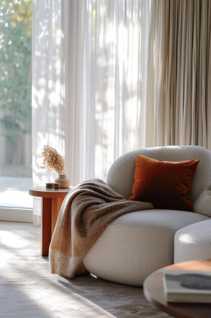 Contemporary living room with natural light and plant decor