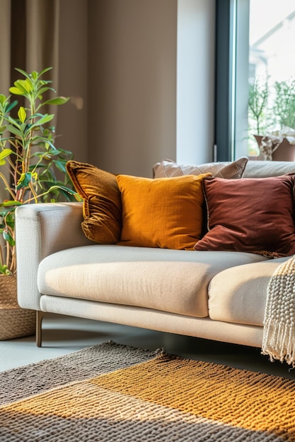 Contemporary living room with natural light and plant decor