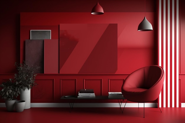 Photo a contemporary living room with red pantone accents and modern furniture