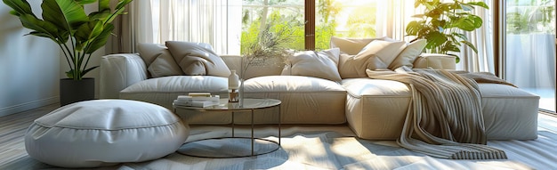contemporary living room with sofa and modern decor comfortable and stylish interior cozy and elegant home space