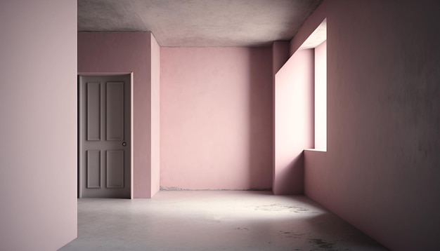Современный интерьер вестибюля пустой коридор отеля розовая и серая стена Generative AI