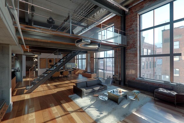 Photo contemporary loft with exposed ductwork octane ren