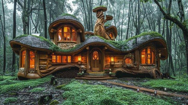 자연의 푸른 숲 풍경 속 에 있는 현대적 인 저택
