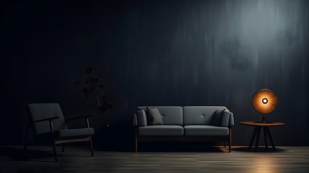 현대 미니멀리즘 어둠 속의 우아한 스칸디나비아 방