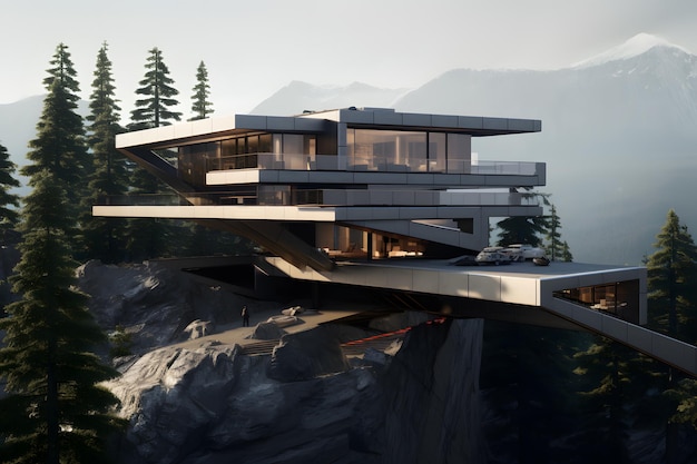 Contemporary Mountain Retreat-gebouw met cantilever