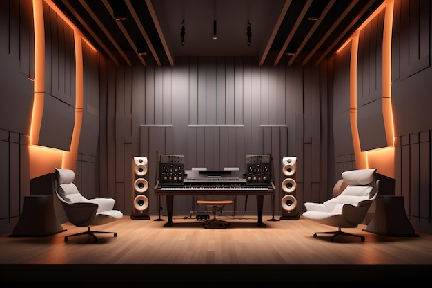 a contemporary music studio with a wall of soundproofing