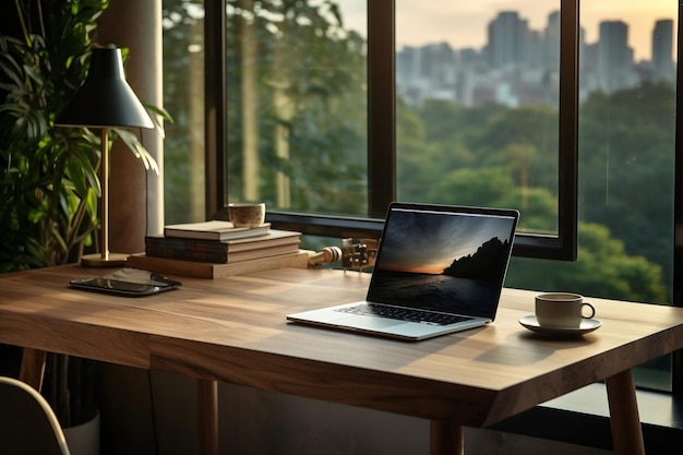 Contemporary Office Desk by the Window Generative AI