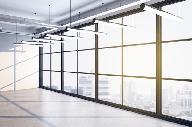 Contemporary office hall with concrete floor