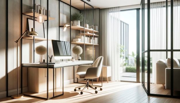 Contemporary office interior with furniture and sunlight Workplace and lifestyle concept Generative AI