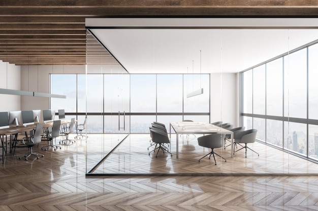 Contemporary office interior with NY view