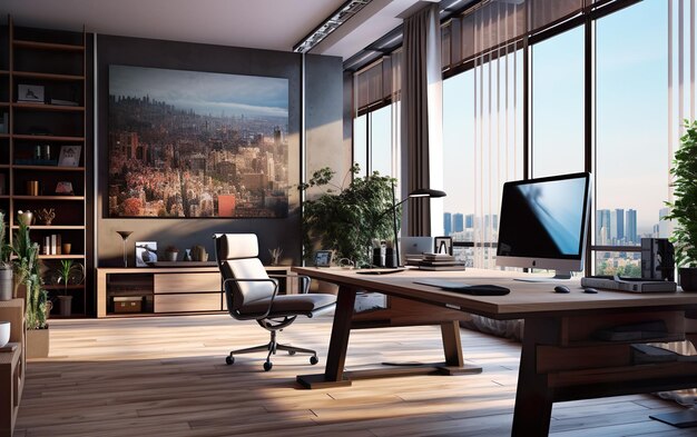 Contemporary office room interior with computer