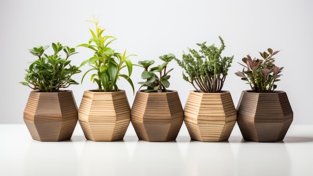 Contemporary Plant Pots in Hexagonal Designs on white background