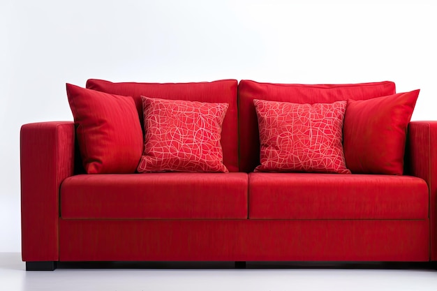 Contemporary red sofa against white background