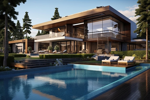 A contemporary residence featuring a swimming pool and a terrace area integrated with the indoors