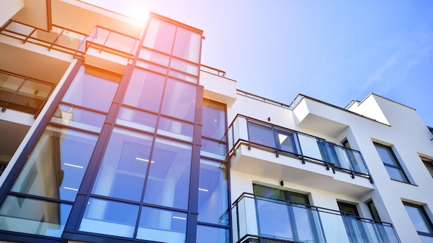 Contemporary residential building exterior in the daylight Modern apartment building