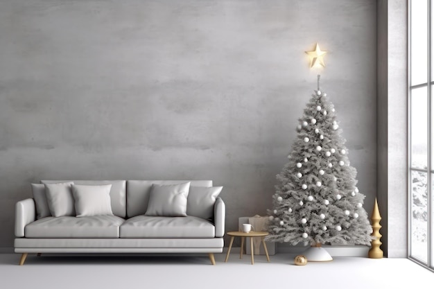 Contemporary room Christmas Interior decoration design empty wall background Generative AI