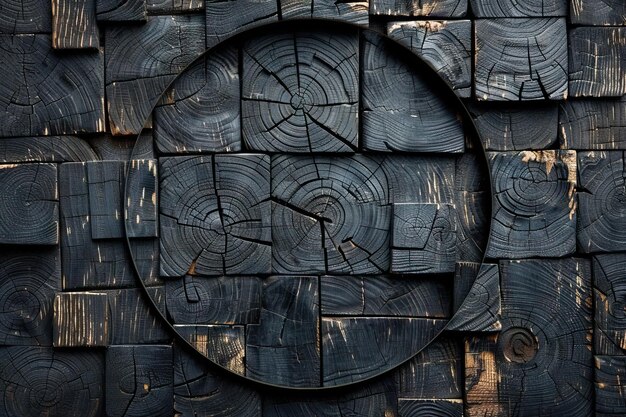 Photo contemporary russian art featuring dark wood patterns and architecture