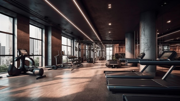 contemporary spotless fitness gym center interio generative ai