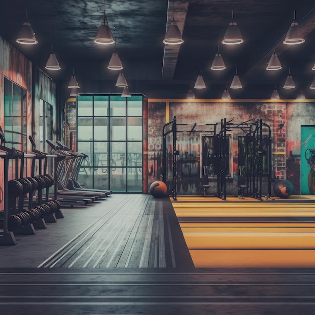 Contemporary spotless fitness gym center interior Sport generative ai