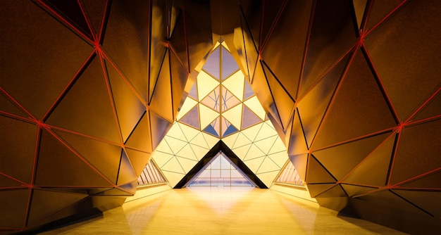現代的な三角形の形状デザインのモダンな建築の建物のインテリア