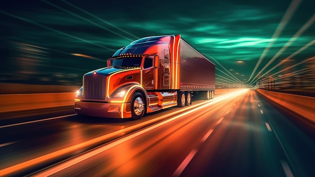 A contemporary truck is swiftly traveling down the highway