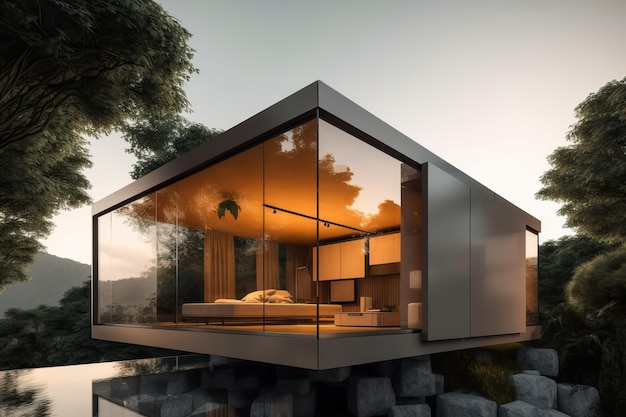 Photo contemporary unique villa with modern architectural design generative ai