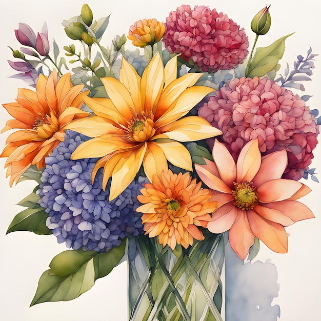 A contemporary watercolor and pencil floral composition