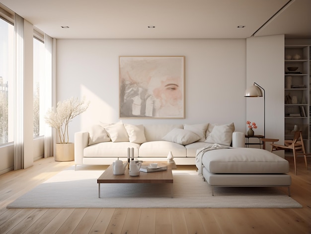 A contemporary white apartment with carefully curated interior design AI Generation