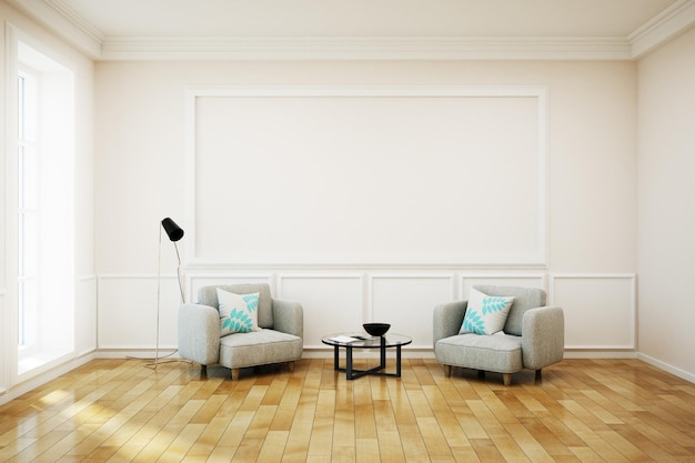 Contemporary white livingroom with billboard