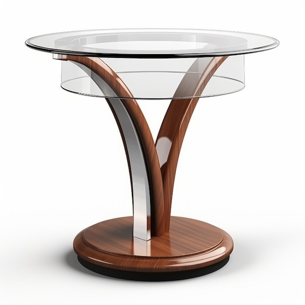 Фото Современный деревянный и стеклянный столик с фотореалистичным изображением