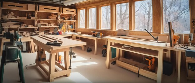 Contemporary Woodworking Space with WallMounted Tools