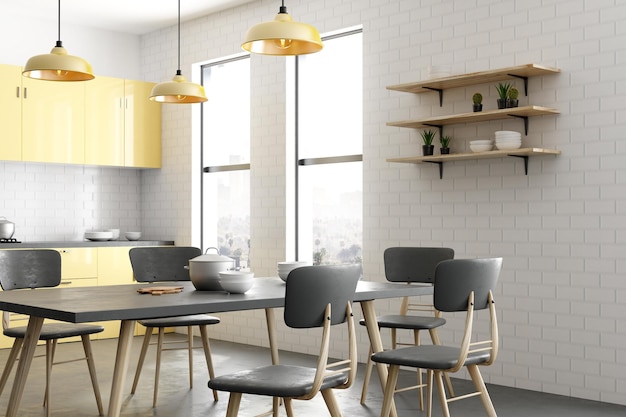 Contemporary yellow kitchen interior