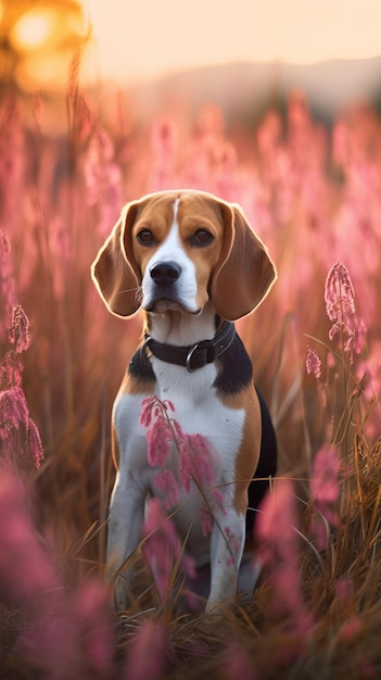 Content Beagle Dog in the Grass