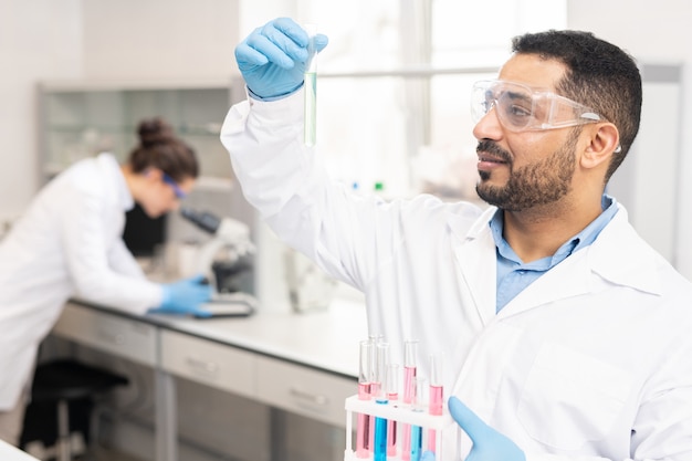 Content chemist analyzing sample