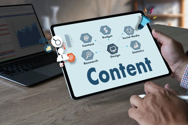 Photo content creative marketing content data blogging media person using a laptop computer