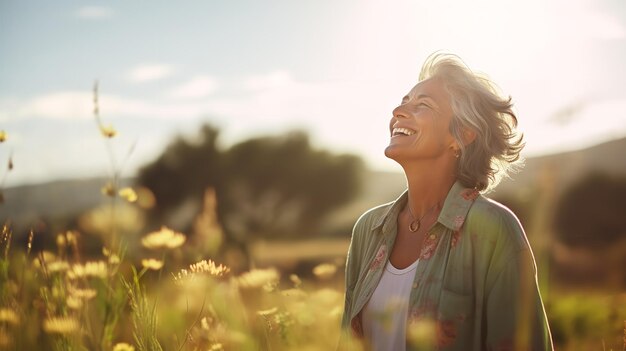 A content elderly woman spending a day in the great outdoors showing the high standard of living Generative AI