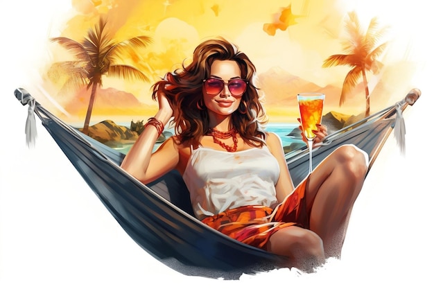 A content and joyful woman with a cocktail relaxing Generative Ai