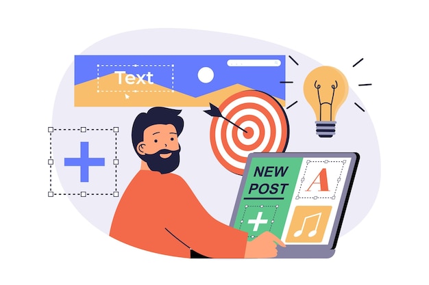 Content manager webconcept met platte cartoon mensen voor website design