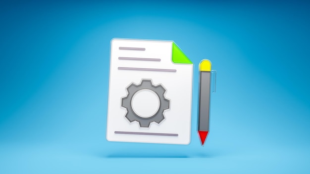 Content marketing creative design management development setting maintenance symbol 3d icon in blue background 3d rendering