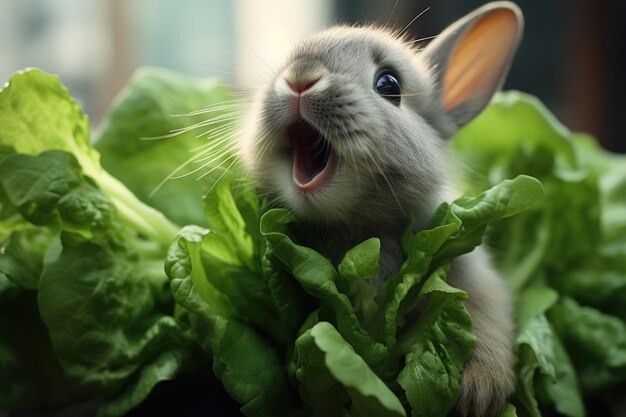 Content Rabbit Nibbling on Fresh Greens